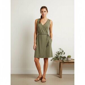 Athleta Olive Green Faux Wrap Dress XS Organic Cotton Sleeveless Utility